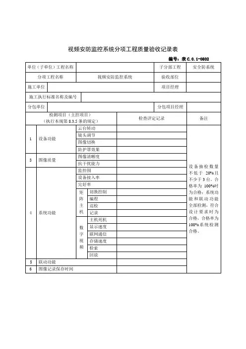 视频安防监控系统工程安全检查记录表