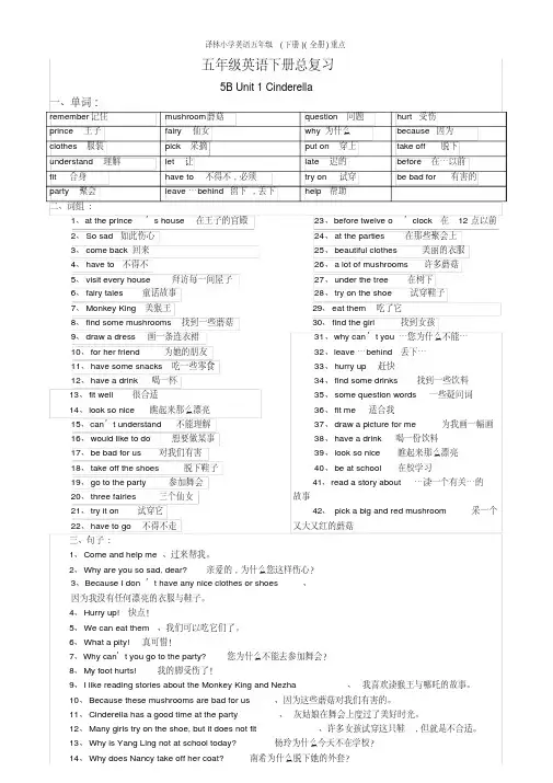 译林小学英语五年级(下册)(全册)重点