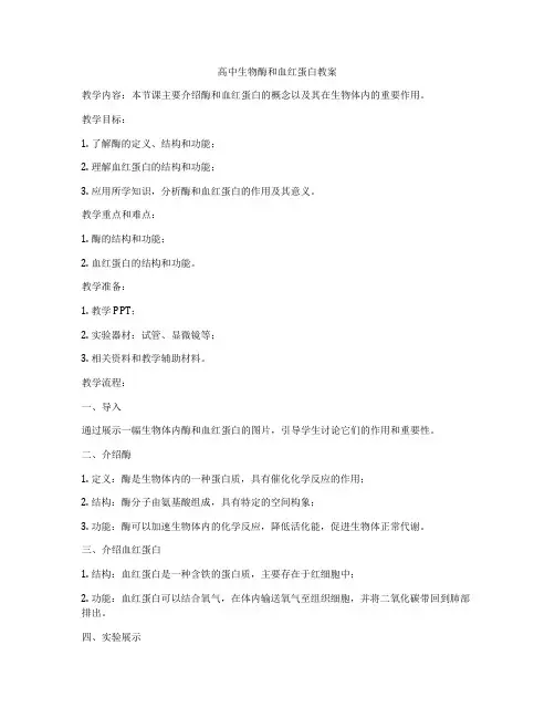 高中生物酶和血红蛋白教案