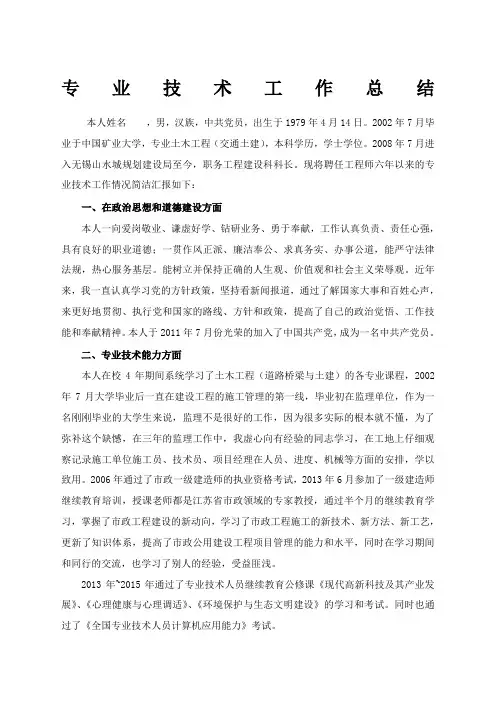 高级工程师专业技术工作总结 2