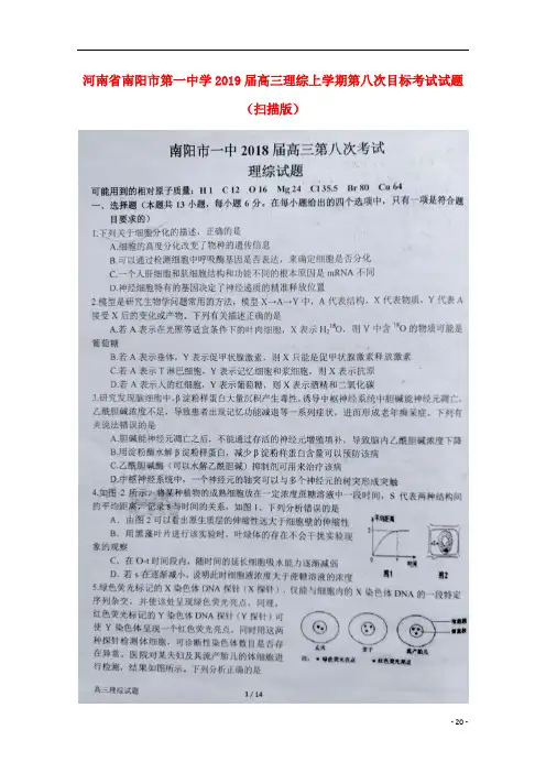 河南省南阳市第一中学2019届高三理综上学期第八次目标考试试题(扫描版)