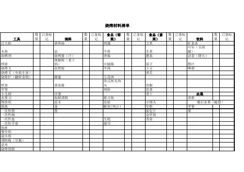 烧烤材料清单(8人)