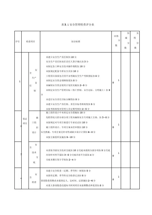 安全检查评分表 (10项)
