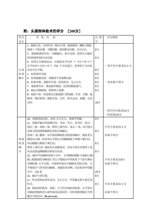 头颈体检评分标准