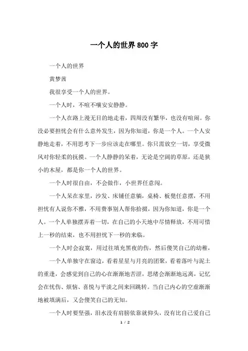 一个人的世界800字_初二作文