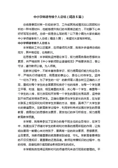 中小学师德考核个人总结（精选5篇）