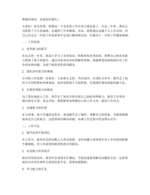 个人工作总结收获及不足ppt