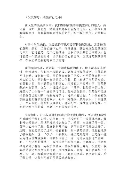 中学作文范文父爱如灯,照亮前行之路两篇