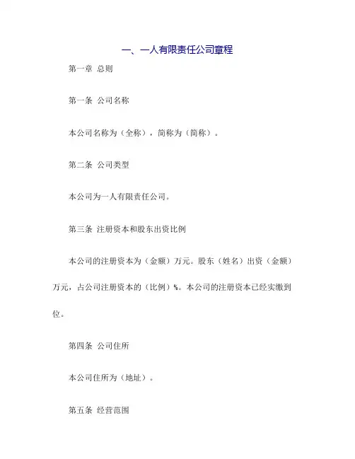 一人有限责任公司章程范本