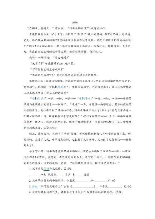 六年级下册语文试题  升初语文阅读理解3篇(含答案)人教部编版