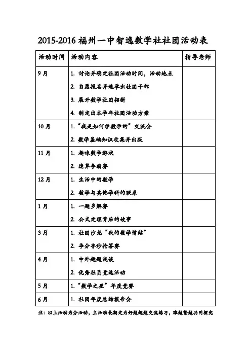 2015-2016年度社团活动表