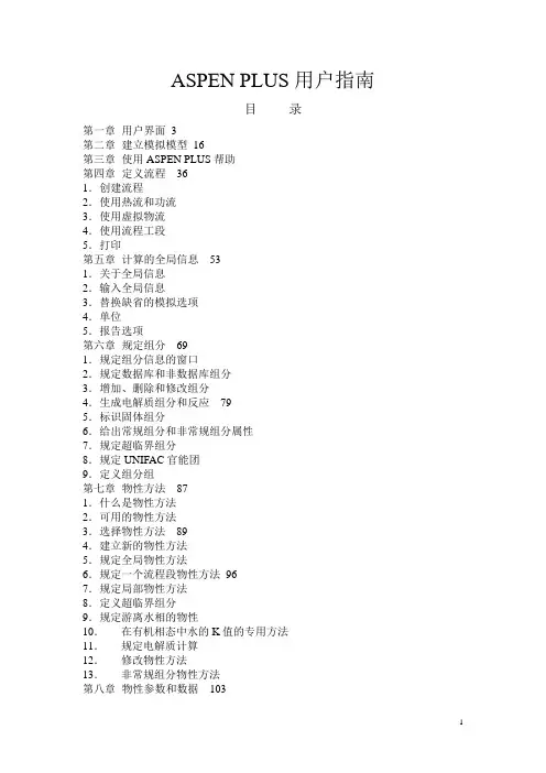 ASPEN PLUS用户指南目录