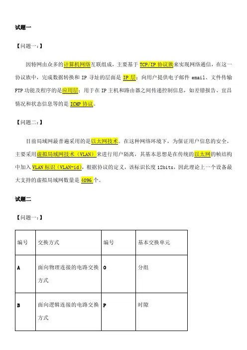 通信专业实务初级及部分答案