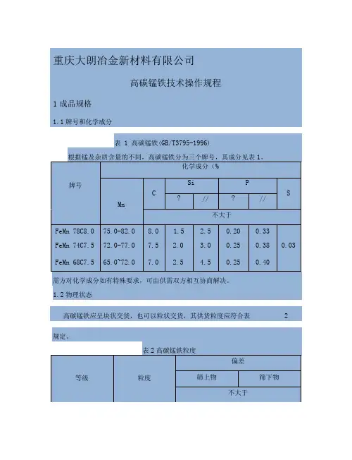 高碳锰铁技术操作规程