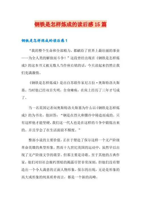 钢铁是怎样炼成的读后感15篇