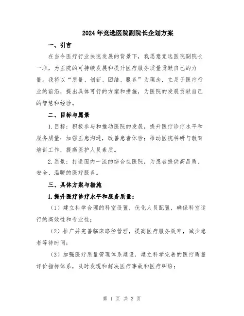 2024年竞选医院副院长企划方案