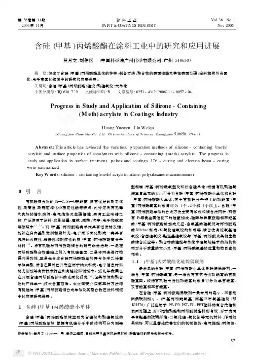 含硅_甲基_丙烯酸酯在涂料工业中的研究和应用进展