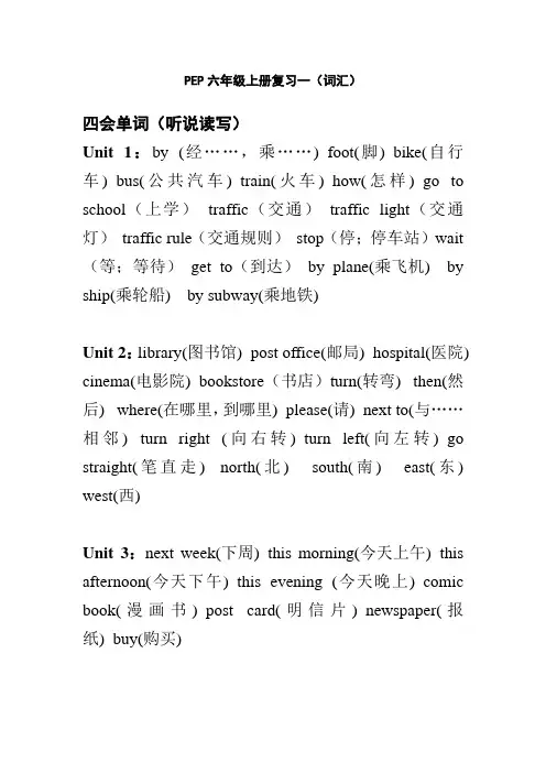 PEP六年级上册单词、句型和语法复习