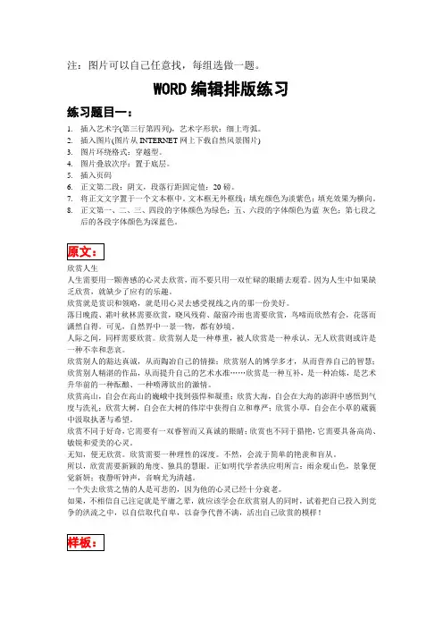WORD编辑排版练习