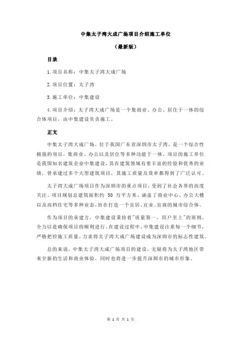 中集太子湾大成广场项目介绍施工单位
