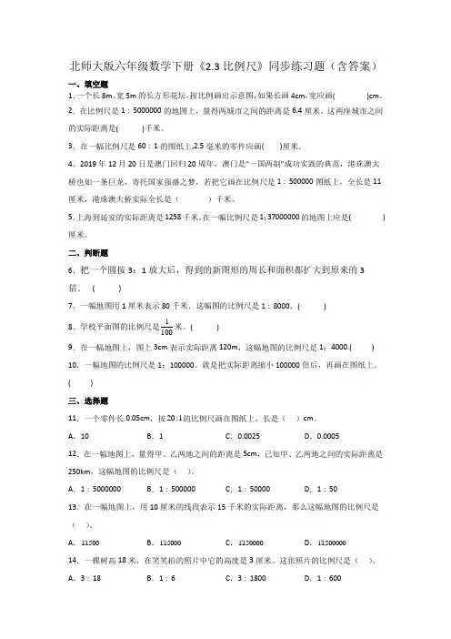北师大版六年级数学下册《比例尺》同步练习题(含答案)