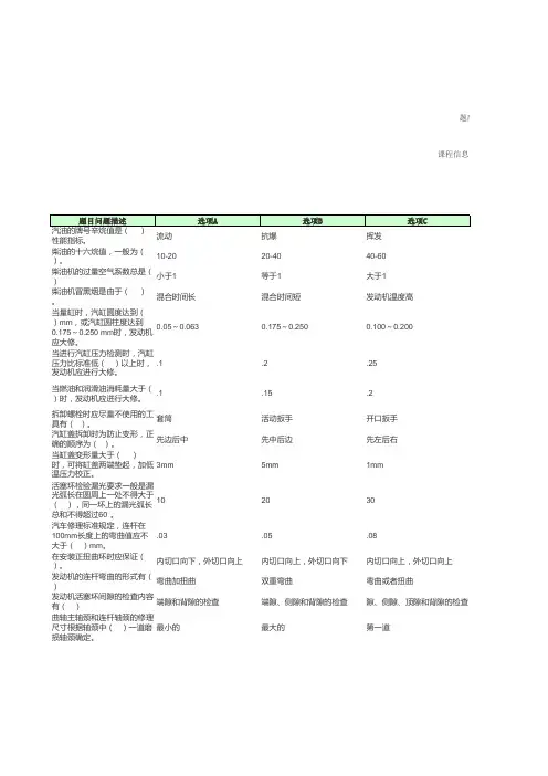 汽车发动机综合故障排除题库--选择题【单选题】试题信息