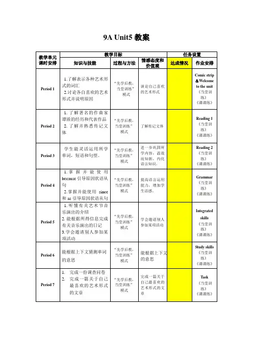 牛津译林版九年级上英语Unit5全单元导学案