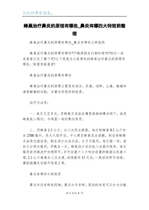 蜂巢治疗鼻炎的原理有哪些_鼻炎有哪四大特效药整理