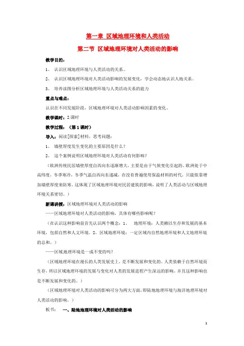 高中地理第一章区域地理环境和人类活动第2节区域地理环境对人类活动的影响(第2课时)教案中图版必修3课件