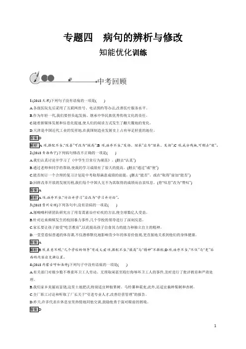 中考语文复习试题  专题四 病句的辨析与修改