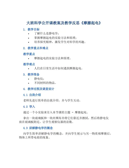 大班科学公开课教案及教学反思《摩擦起电》