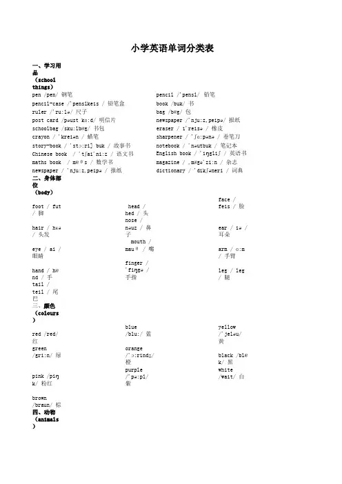 小学英语单词分类表 带音标 完整版