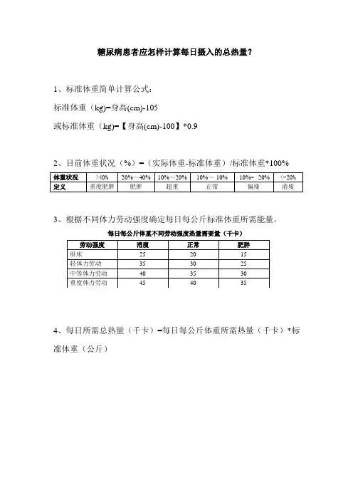 糖尿病患者应怎样计算每日摄入的总热量