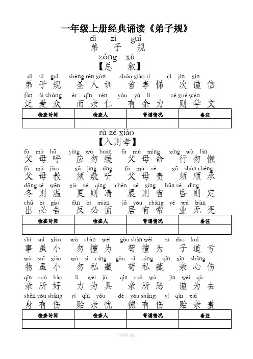 一年级弟子规全文带拼音-一年级的弟子规全文