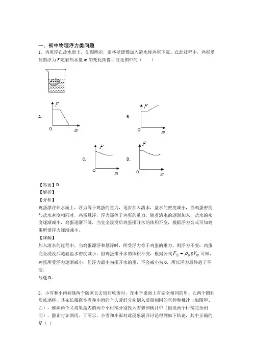 2020-2021中考物理浮力类问题(大题培优 易错 难题)含答案解析