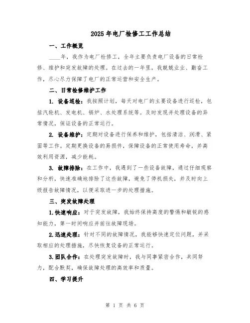 2025年电厂检修工工作总结（3篇）