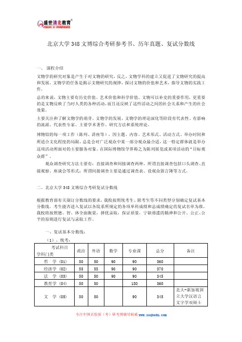 北京大学348文博综合考研参考书、历年真题、复试分数线