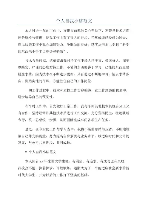 个人自我小结范文