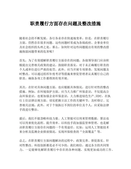 职责履行方面存在问题及整改措施