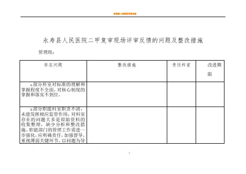 二甲评审反馈问题整改方案