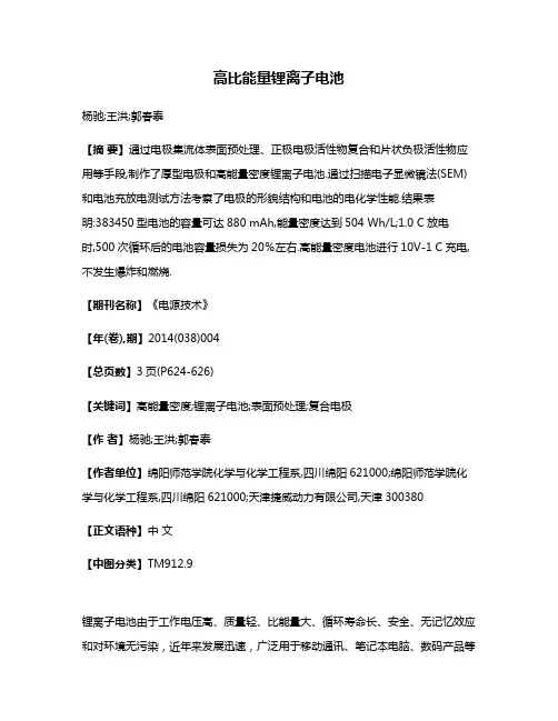 高比能量锂离子电池