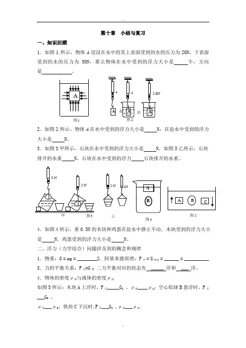 精选人教版八年级物理下册学案第十章导学案 小结与复习