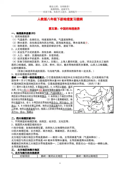 新课标人教版八年级下册地理复习提纲(涵盖全册-排版精美)