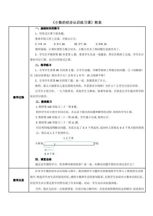《小数的初步认识练习课》教案