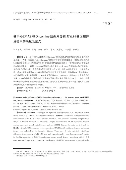 基于GEPIA2和Oncomine数据库分析ITGA6基因在卵巢癌中的表达及意义