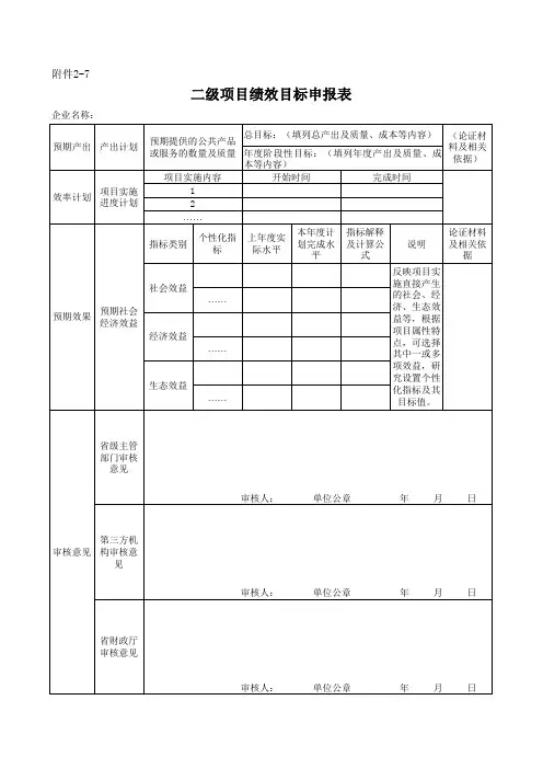 二级项目绩效目标