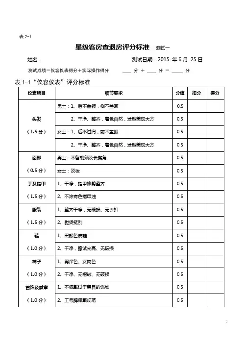 星级客房查退房评分标准(最全版)