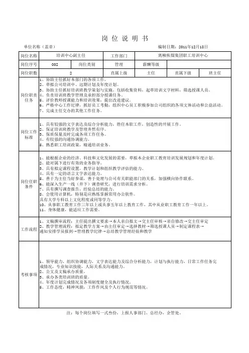 副主任岗位说明书
