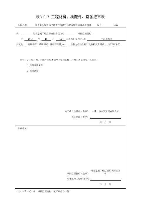 001-表B.0.7 工程材料、构配件、设备报审表