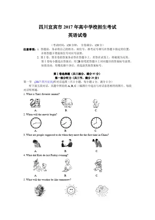 2017年四川省宜宾市中考英语试题(含解析)